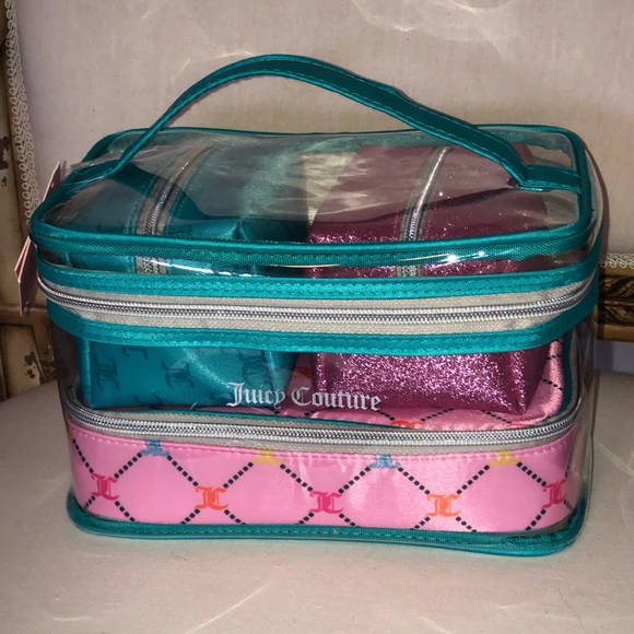💖NEW💖 Juicy Couture Nested Makeup Cosmetic Train Case 4 Piece Bag Set - Picture 8 of 9